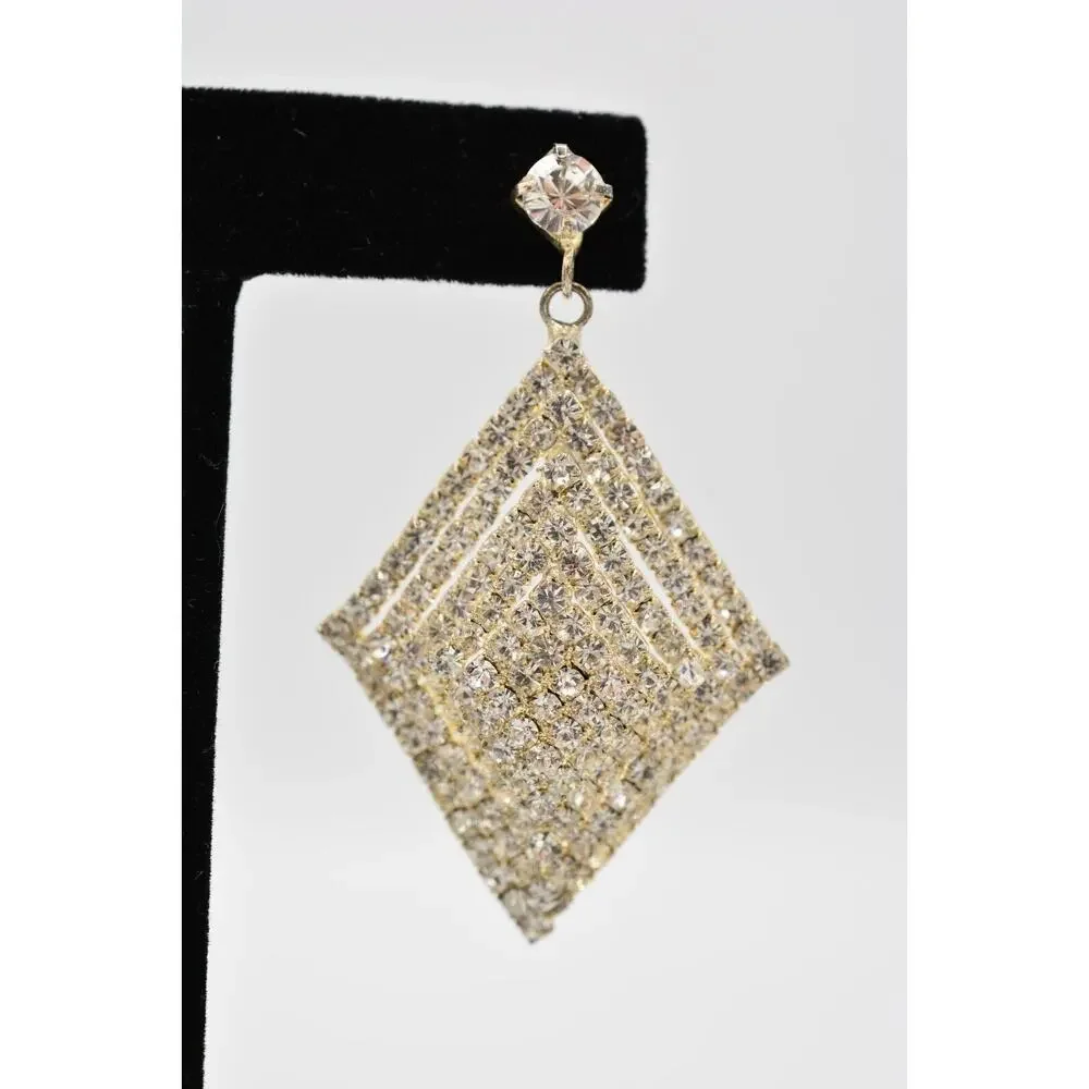 Vintage Crystal Earrings Dangle Prong Rhinestone Silver Sparkling 1990s 9L